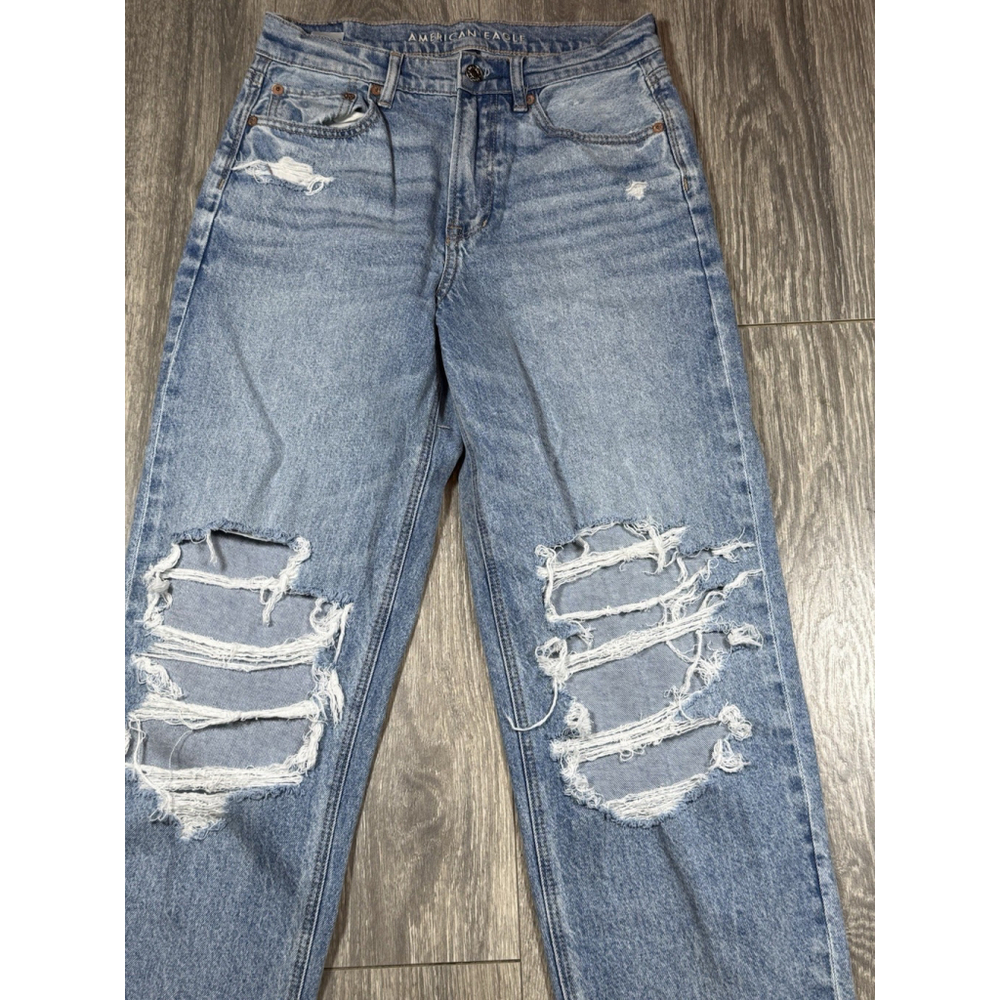 American Eagle Jeans Womens 4 Short Blue High Waist Strigid Straight Destroyed - Picture 2 of 8